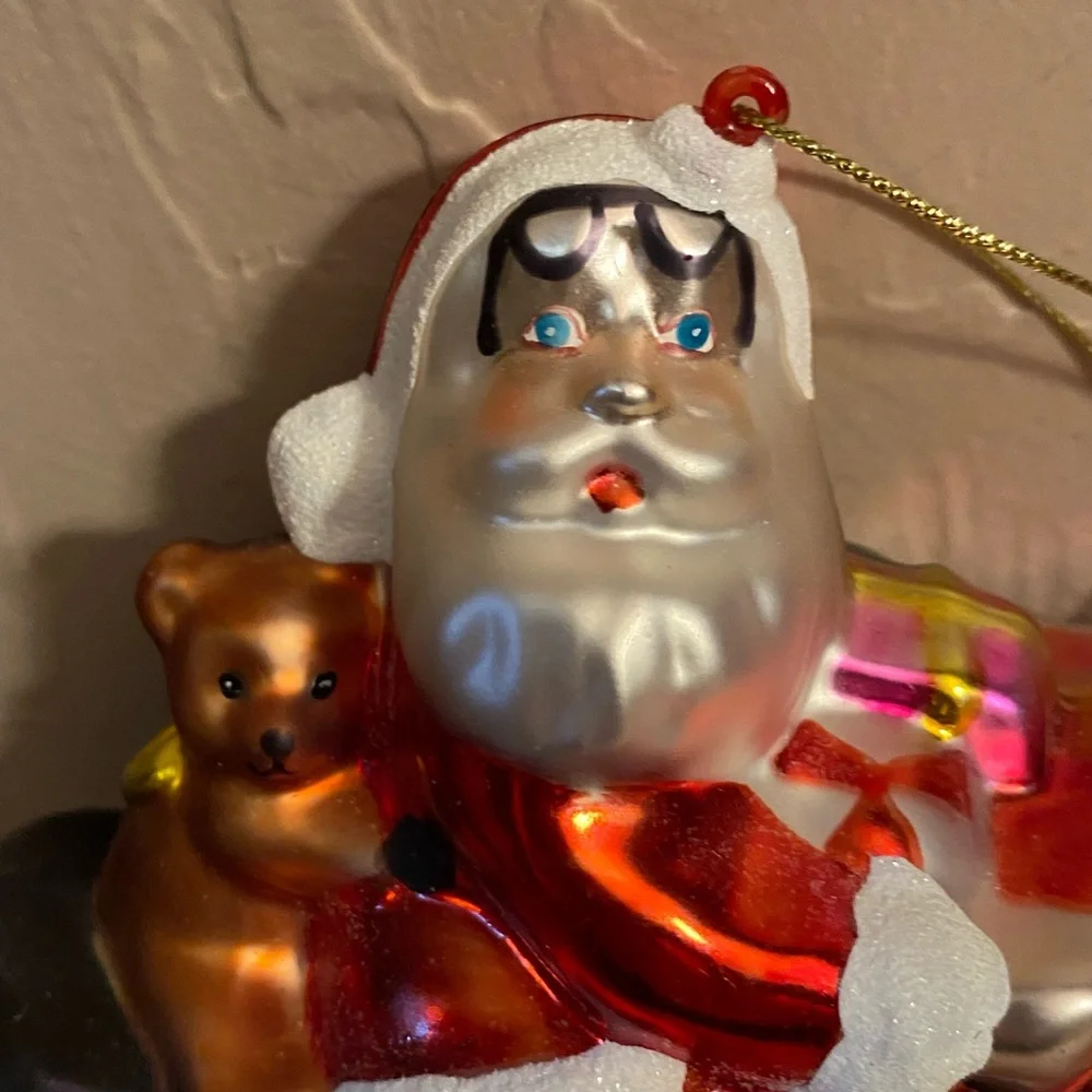 Vtg Glass Santa Motorcycle Christmas Tree Ornament